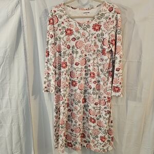 Lands' End Midi Lkng Sleeve Dress 100% Cotton Floral Size Large